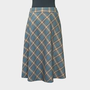 Vintage Y2K Plaid Midi A Line Skirt Blue Tan Size 6